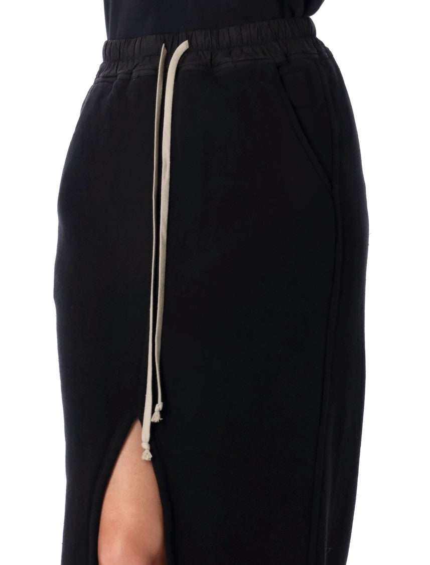 Drkshdw By Rick Owens Long Black Cotton Skirt With Front Slit