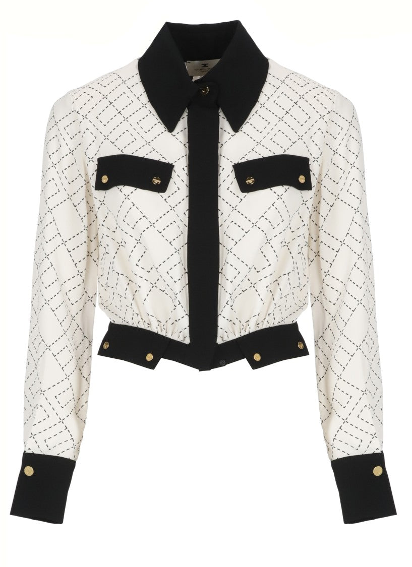 Elisabetta Franchi Bi-Color Shirt With Gold Accents And Geometric Pattern