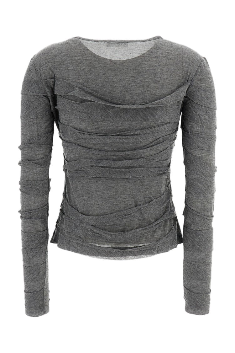 7 For All Mankind Slate Grey Ribbon Draped Viscose Top