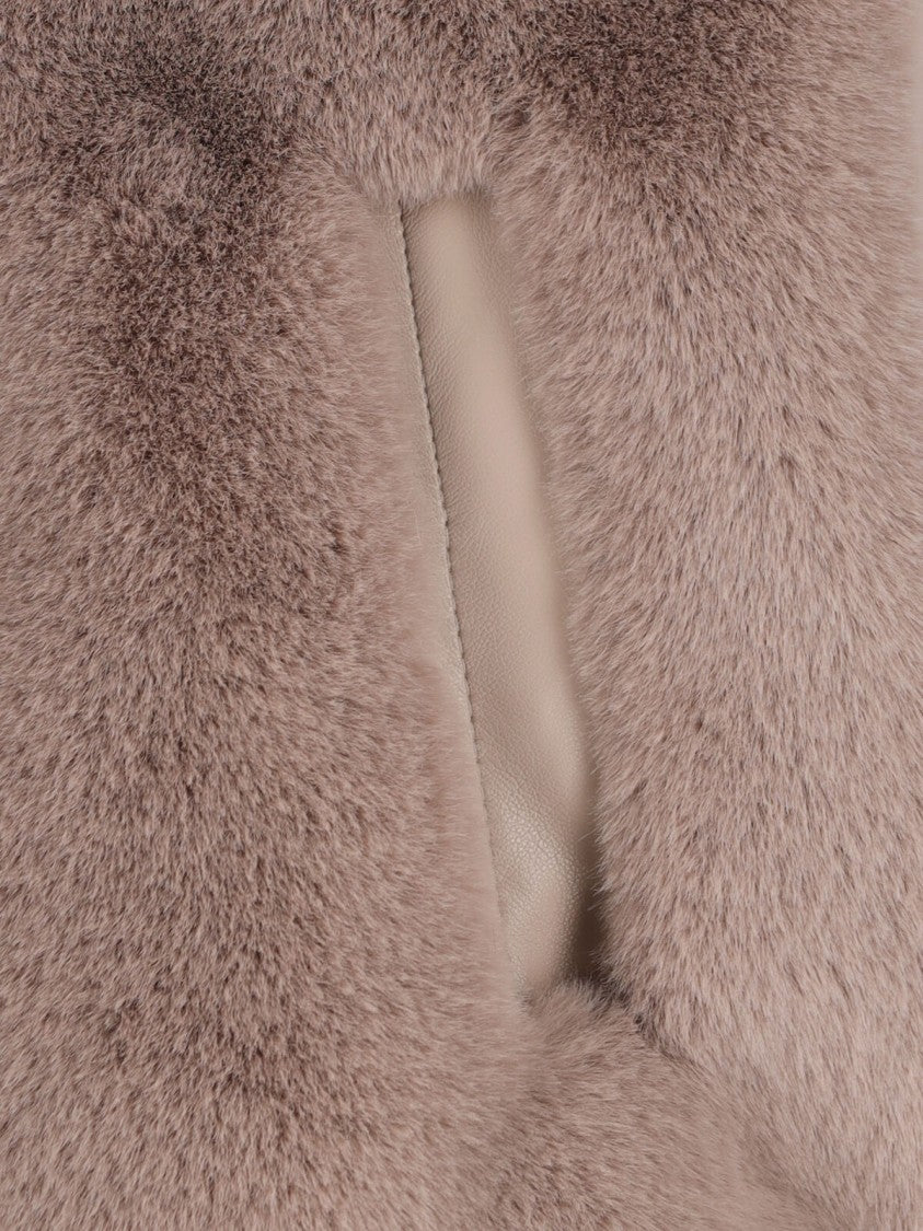 Pinko High Collar Faux Fur Vest In Beige