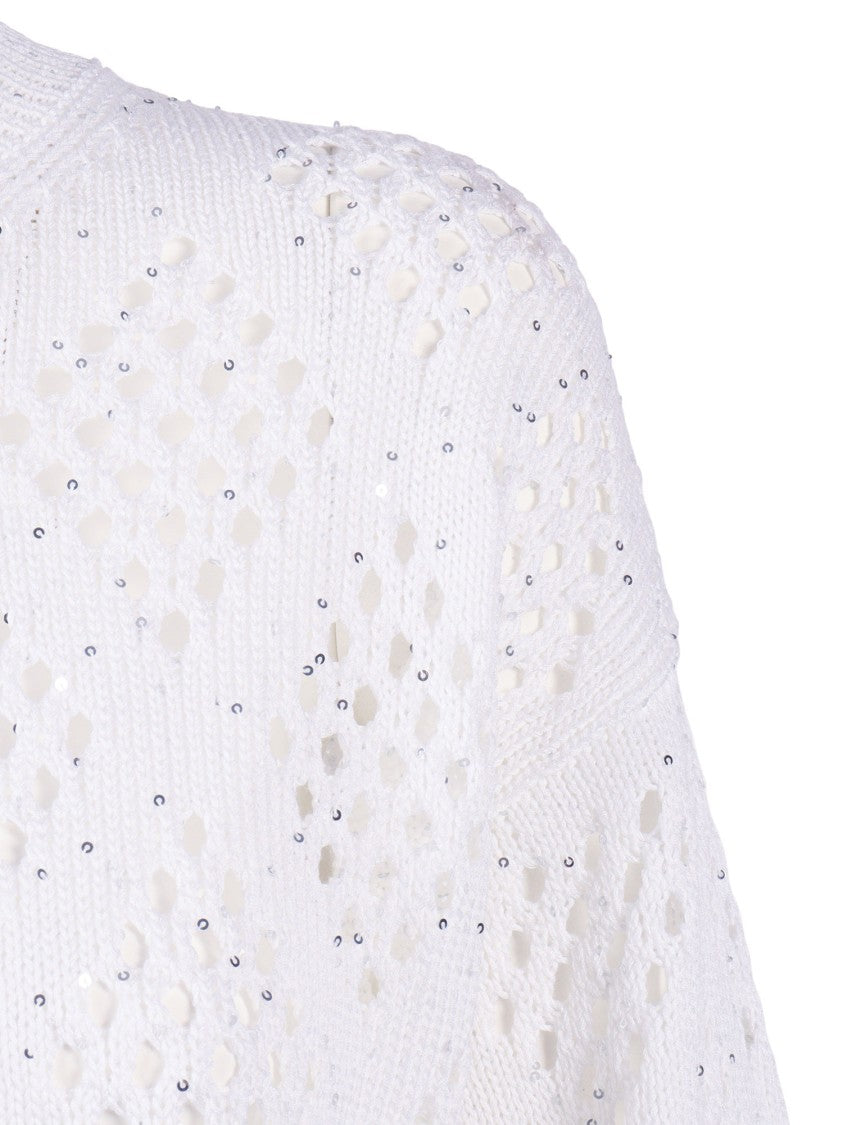 Peserico Openwork Sequined Ribbed Edges Sweater