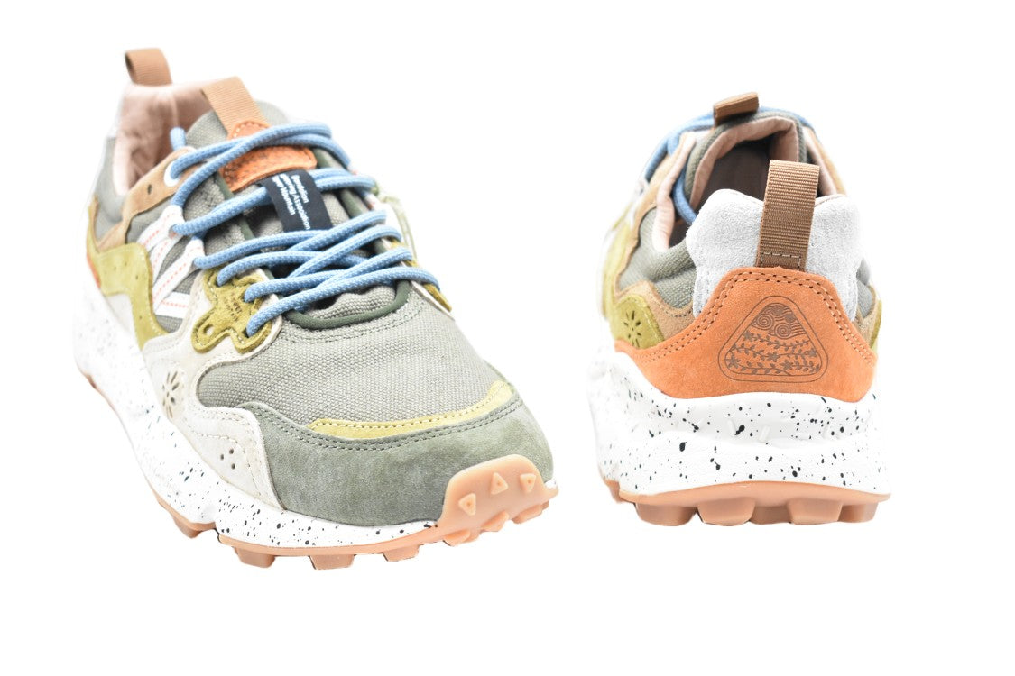 Flower Mountain Military Taupe Suede And Canvas Low-Cut Sneakers