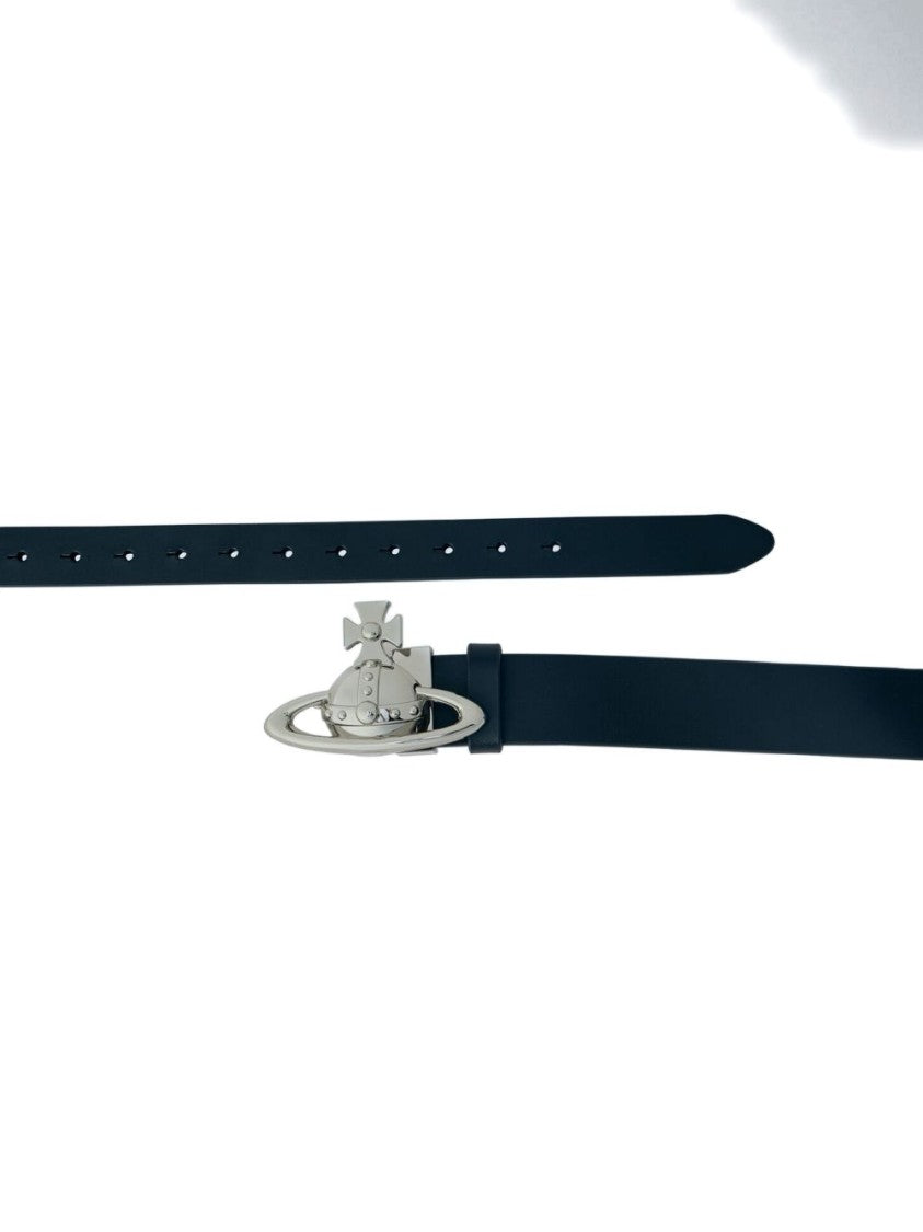 Vivienne Westwood Black Punched Hole Buckle Leather Belt
