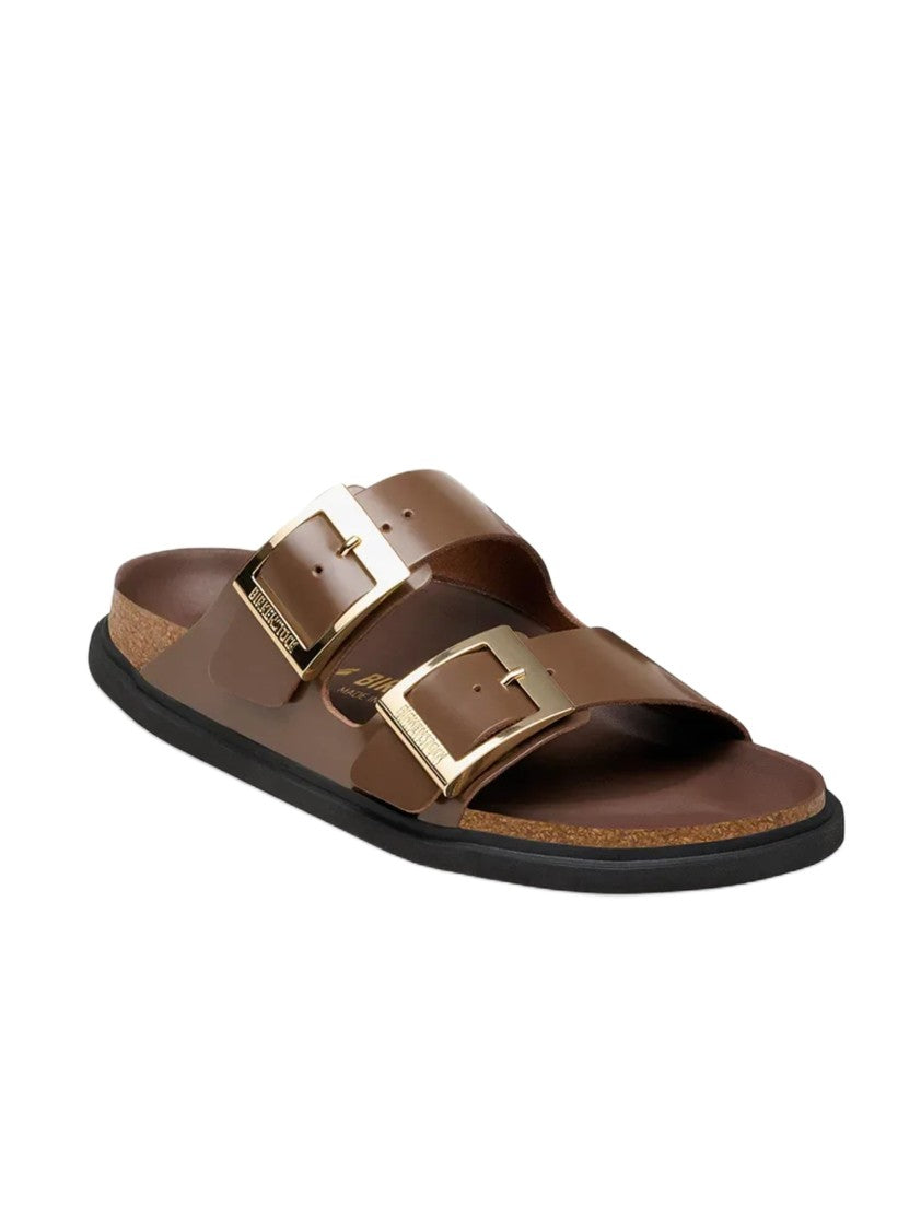Birkenstock Brown Sandals With Gold-Tone Buckles And Contoured Footbed