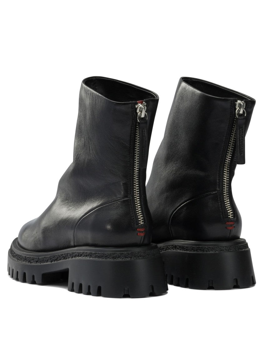 Halmanera Minimalist Black Leather Ankle Boots With Chunky Sole