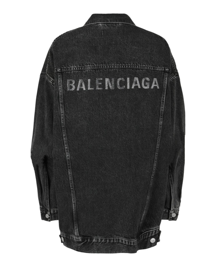 Balenciaga Vintage Wash Denim Jacket With Strass Logo Detail