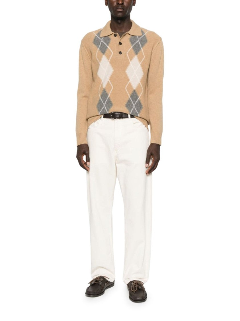 Paolo Pecora Milano Beige Argyle Virgin Wool Polo Shirt