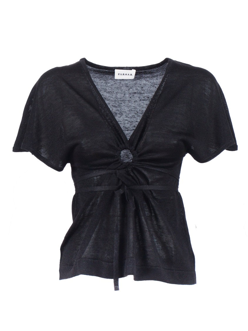 P.A.R.O.S.H. Short Sleeve Deep V Neck Top