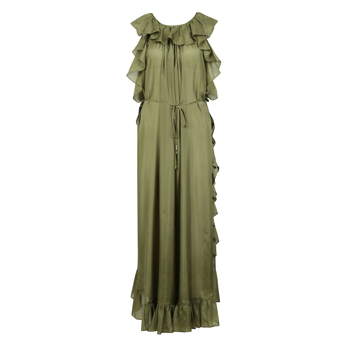 Zimmermann Olive Silk Midi Dress With High Neckline