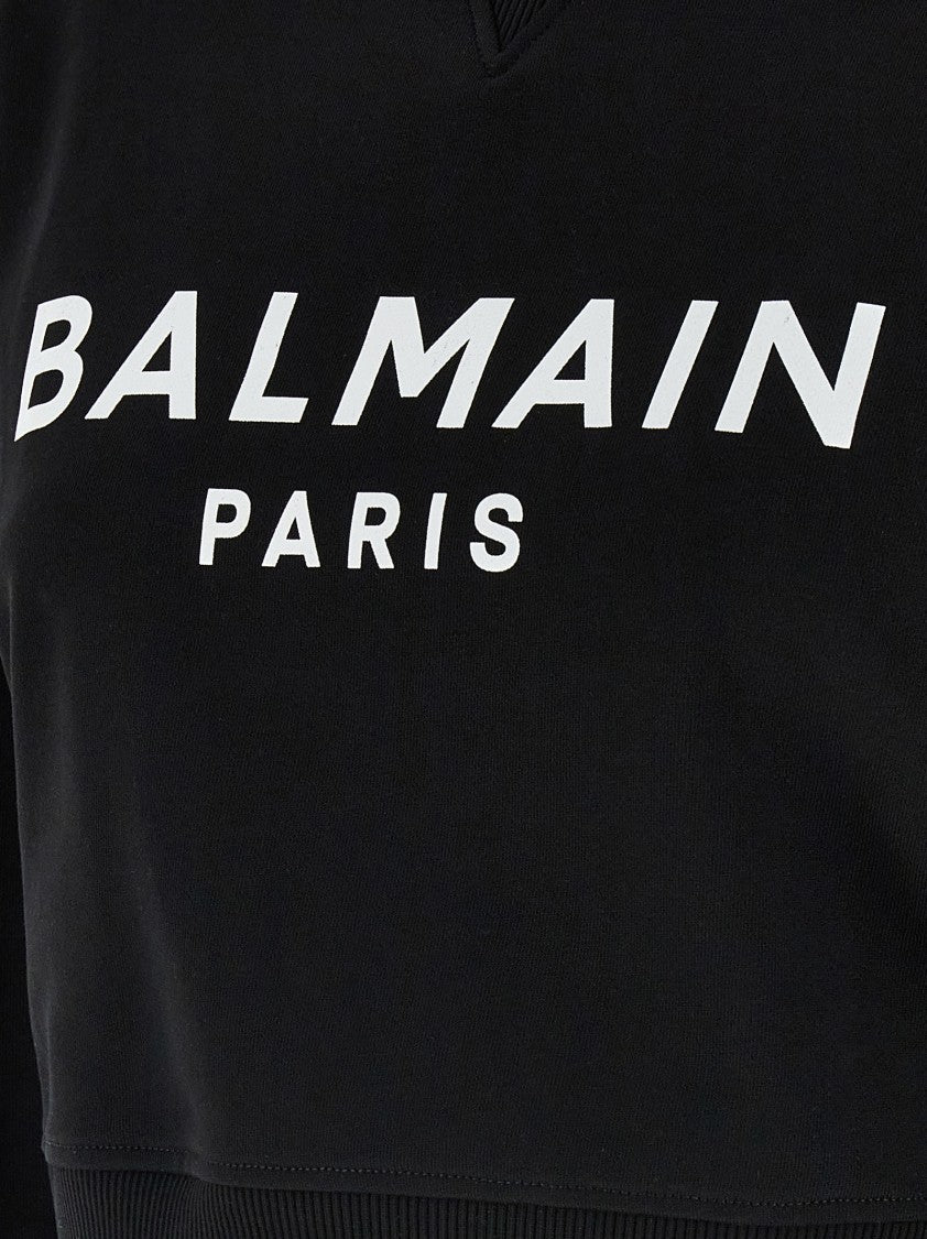 Balmain Cropped Sweatshirt With Logo Appliqué