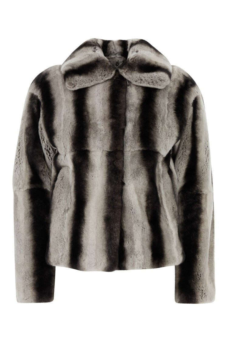 Yves Salomon Plush Fur Jacket With Striped Pattern
