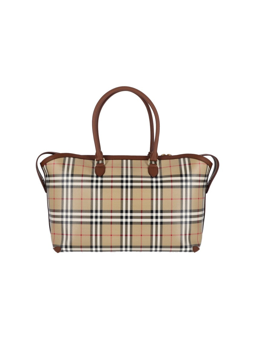 Burberry Beige Check Cotton Canvas Tote Bag