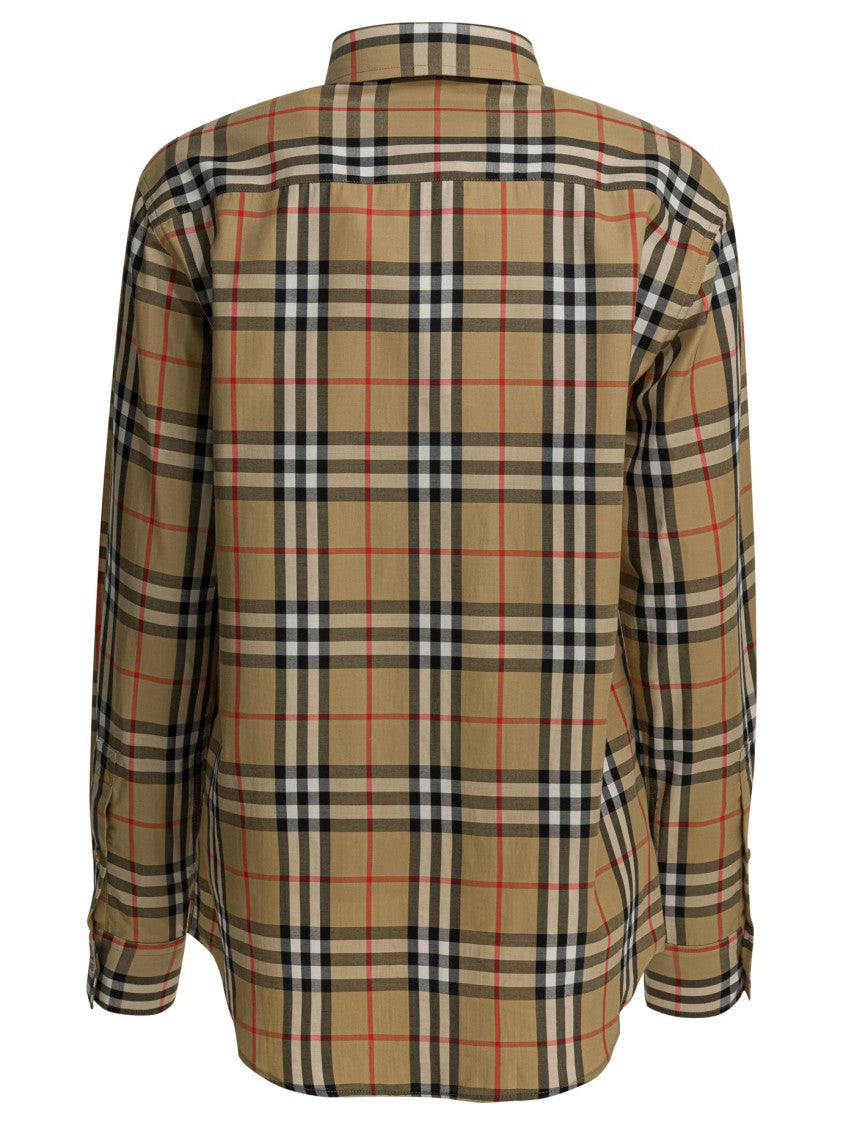 Burberry Check Patterned Cotton Shirt With Classic Collar