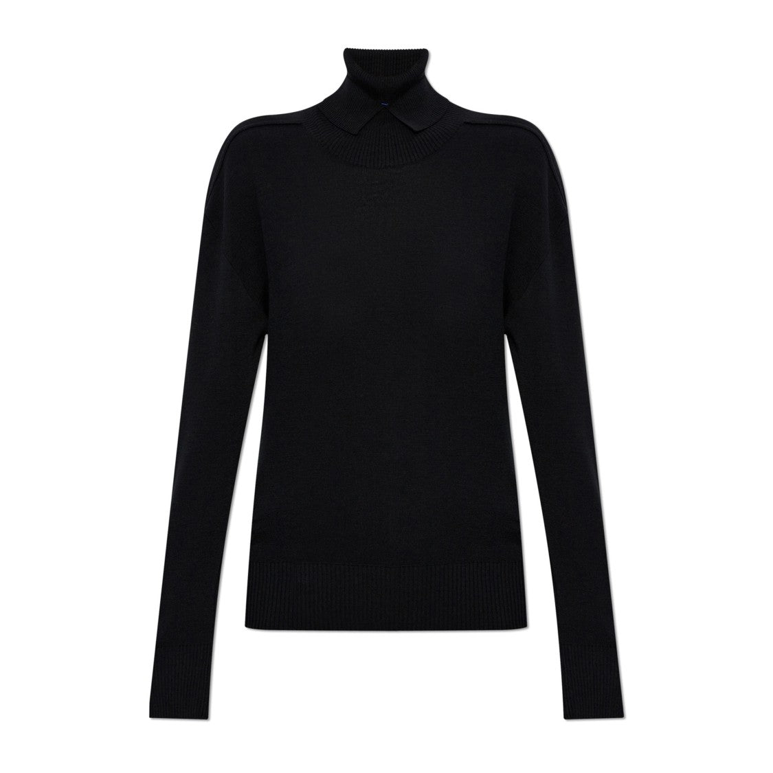 Burberry Black Ribbed Detail Sweater With High Collar