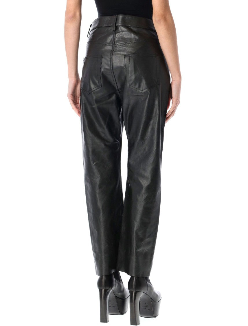 Rick Owens Detroit Cut Leather Pants With Slim Fit And Low Rise