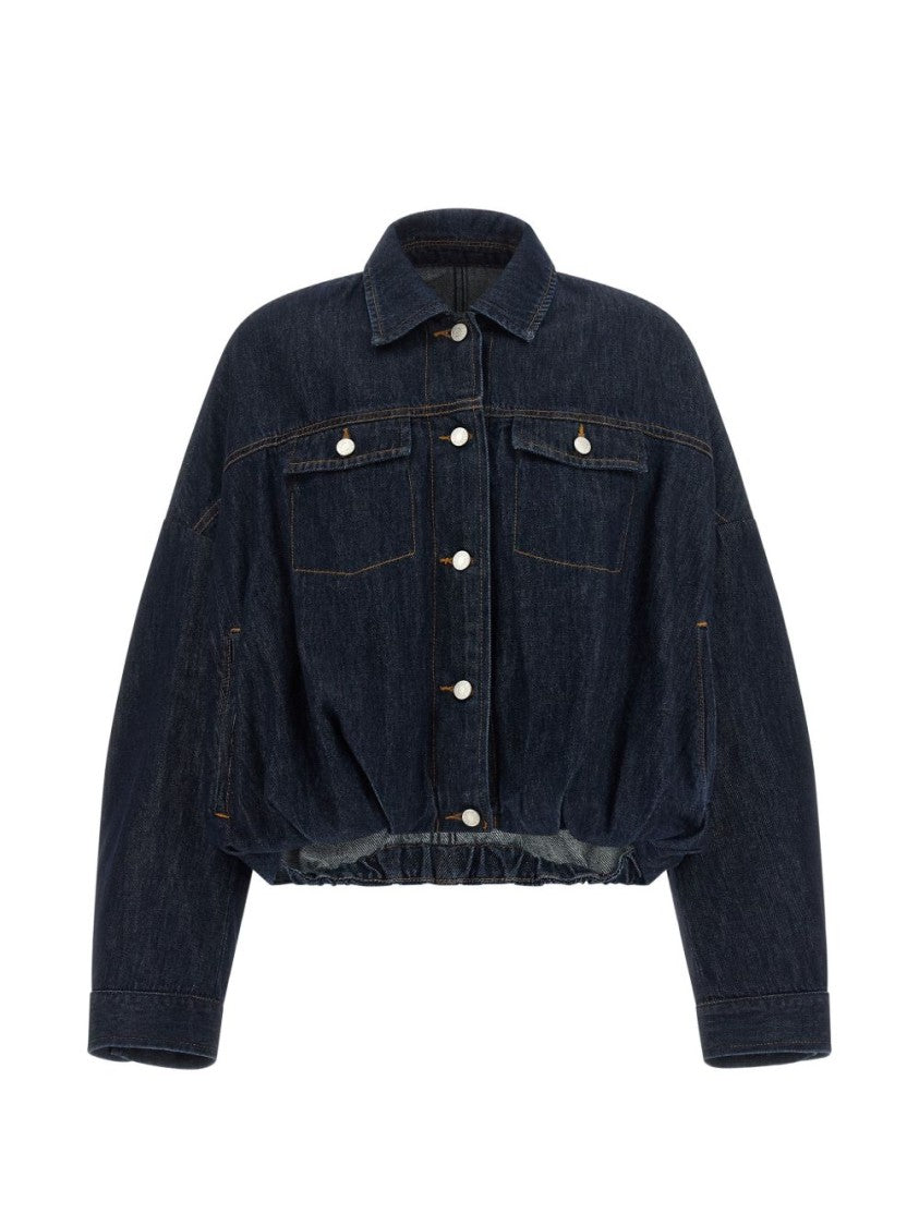 Dries Van Noten Boxy Contrast Stitching Cropped Denim Jacket