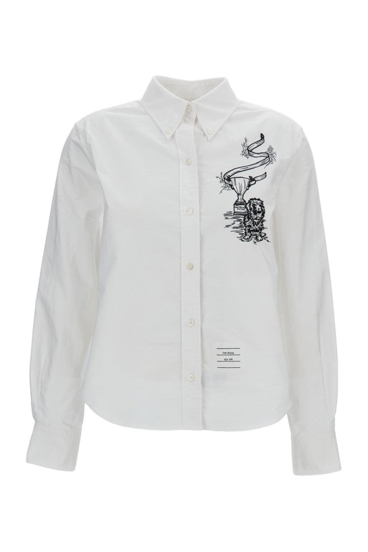 Thom Browne Hector Trophy Embroidered Shirt In Pencil Stitch