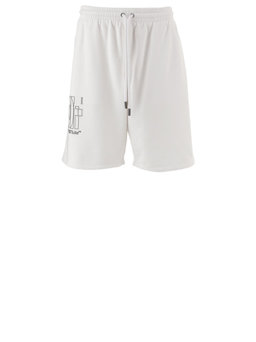 Off-White Heraldic Arrow Cotton Shorts With Drawstring Waistband