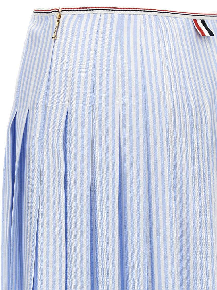 Thom Browne Pleated Striped Silk Skirt