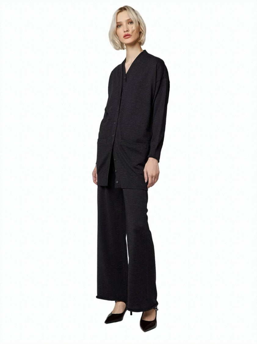 Alpha Studio Long-Sleeved Buttoned Merino Wool Cardigan