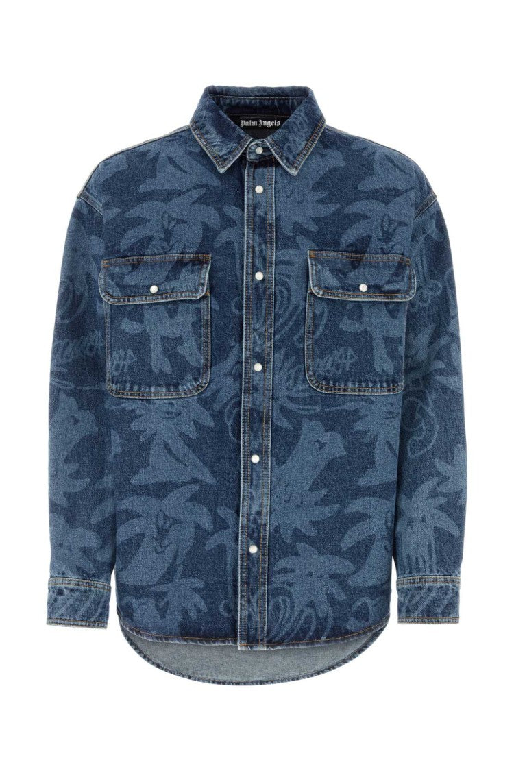 Palm Angels Printed Denim Oversize Shirt