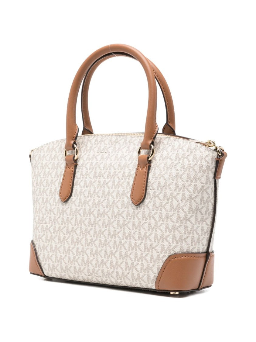 Michael Kors Structured Logo Print Handbag With Gold-Tone Accents