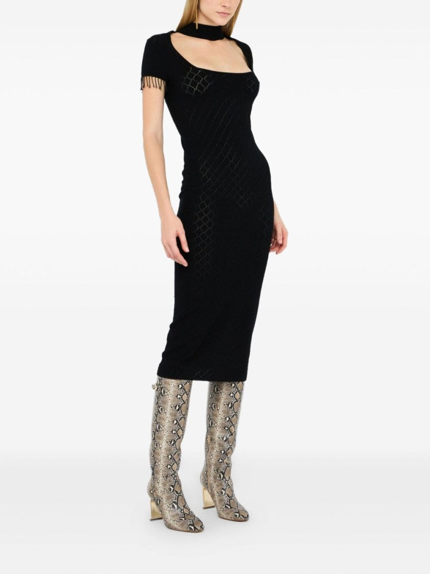 Liu Jo Fitted Black Midi Dress With Choker Neckline
