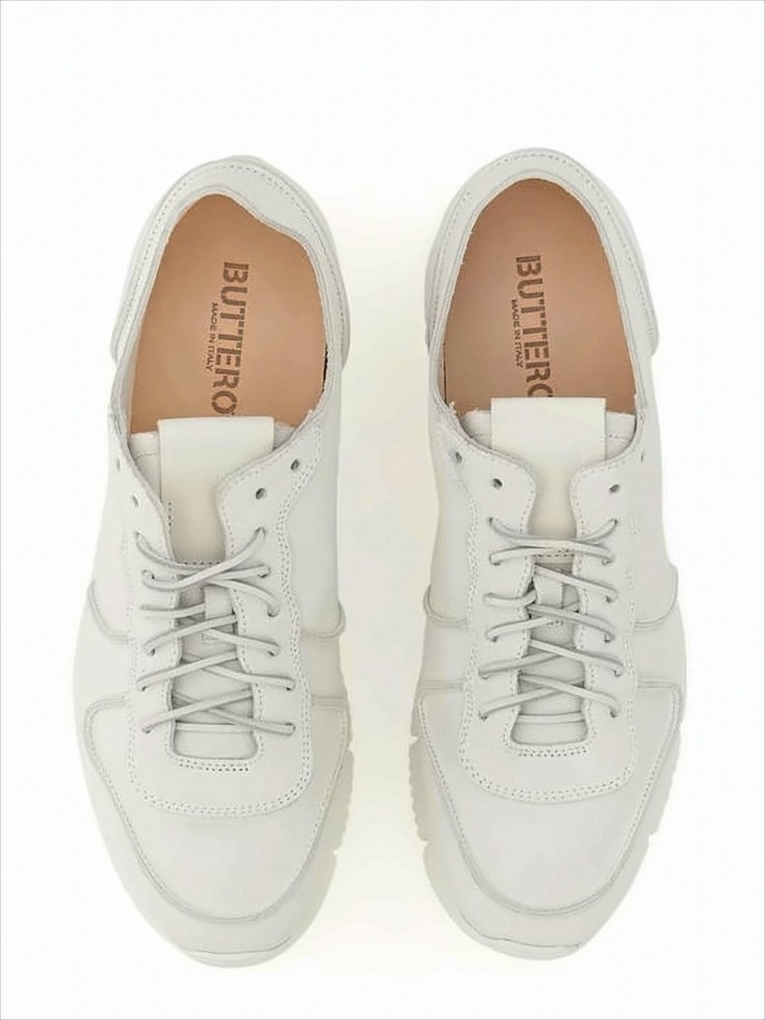 Buttero Low-Profile White Leather Sneakers With Vibram Sole