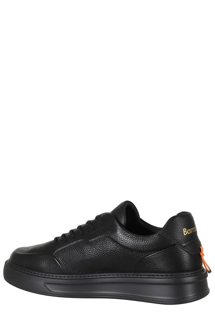 Barracuda Phoenix Black Low-Top Gold Logo Textured Leather Sneakers