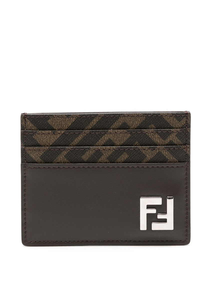Fendi Squared Ff Motif Leather Canvas Card Case