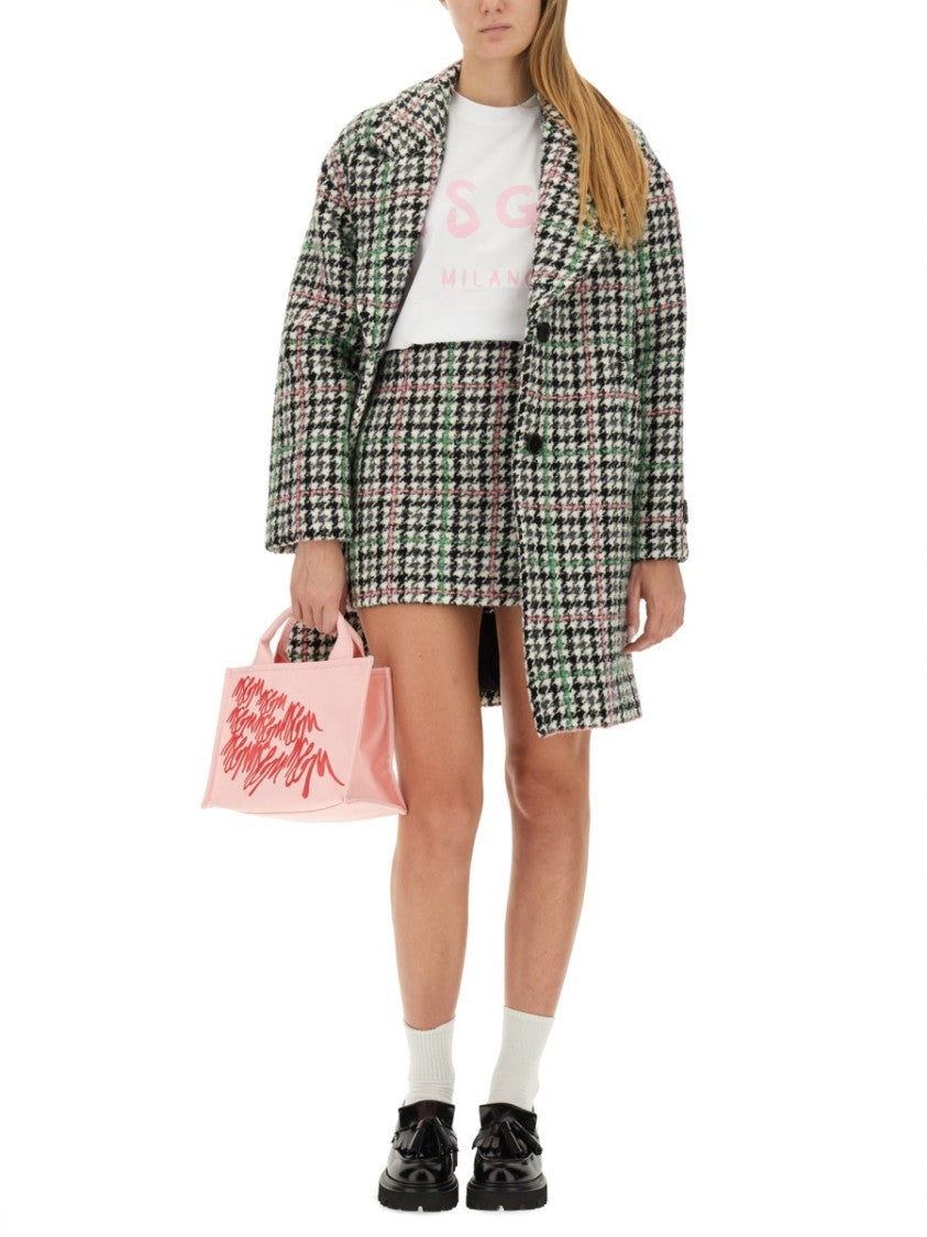 Msgm Classic Houndstooth Mini Skirt With Textured Finish