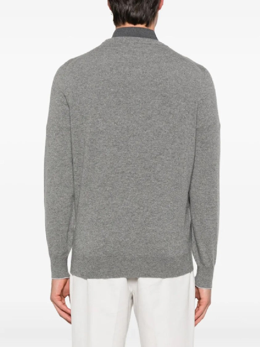 Brunello Cucinelli Crew Neck Grey Knit Sweater