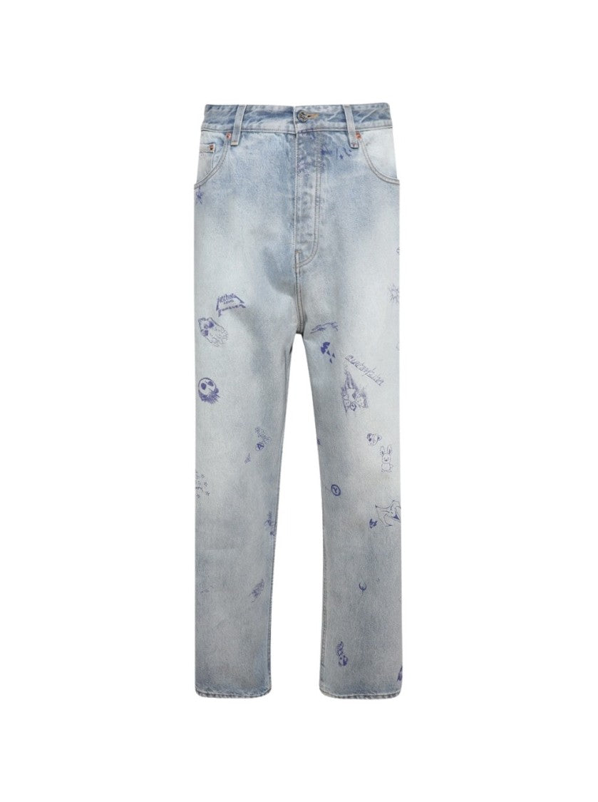 Vetements Scribbled Baggy Jeans Light Blue