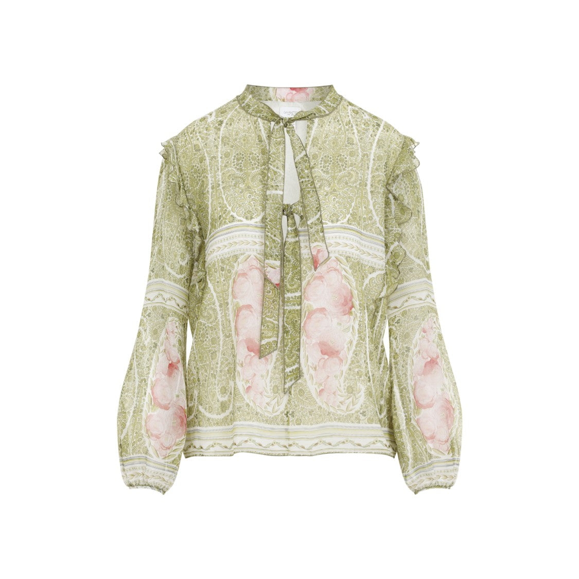 Giambattista Valli Silk Floral Print Blouse With Ruffled Sleeves