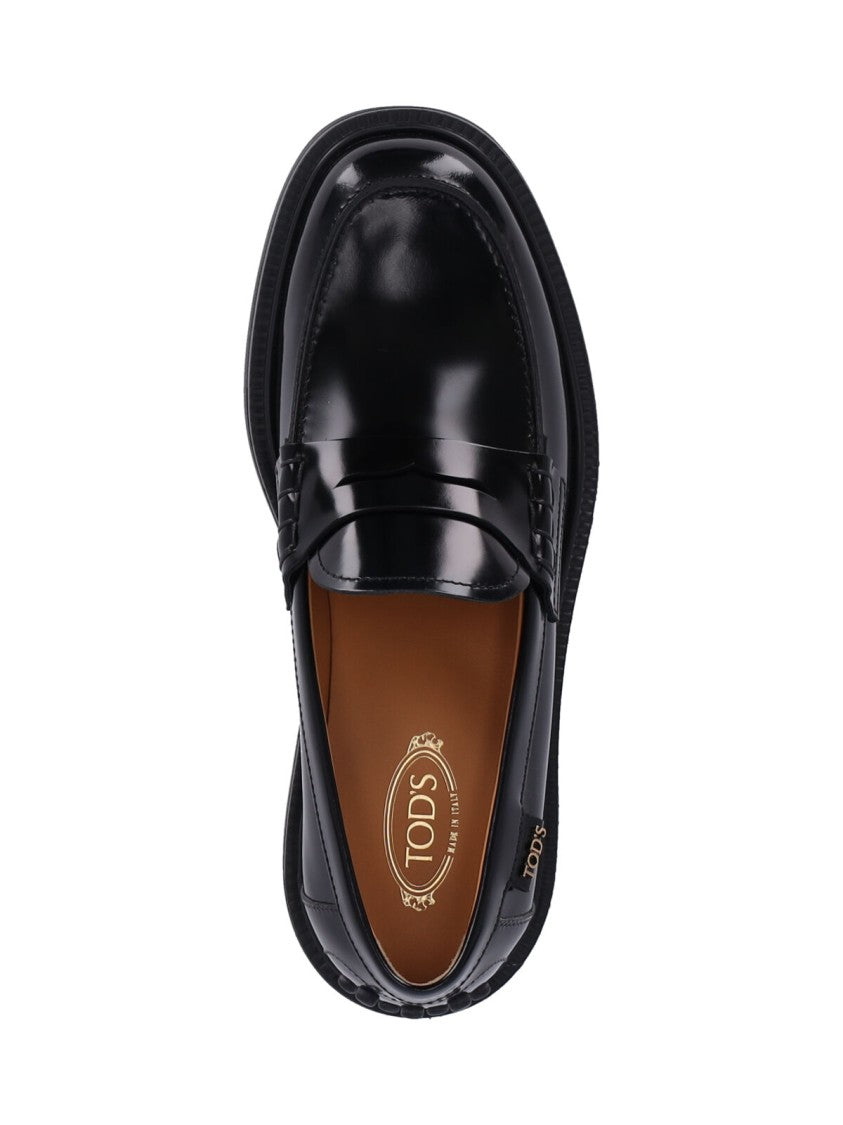 Tod's Black Calfskin Slip-On Loafers With Cut-Out Detail