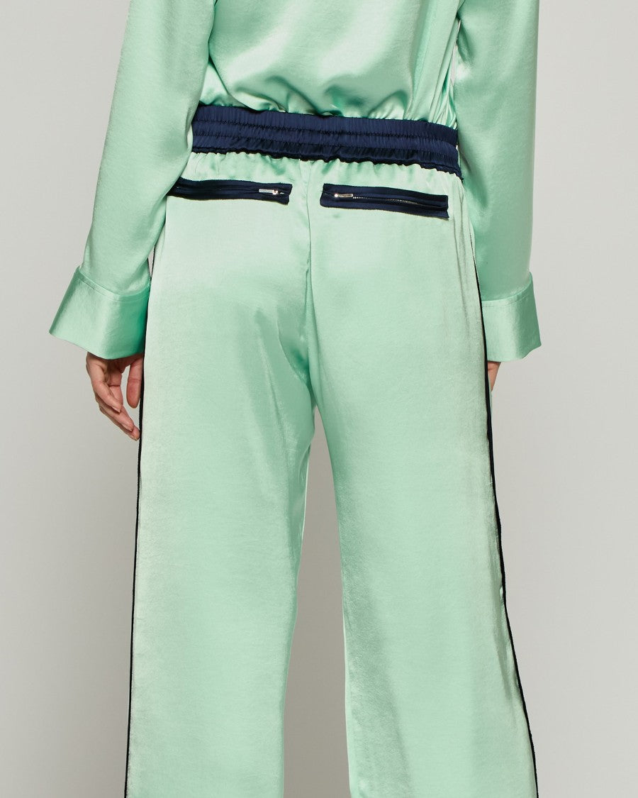 Serena Bute Satin Relaxed Jogger With Zip Pockets - Mint