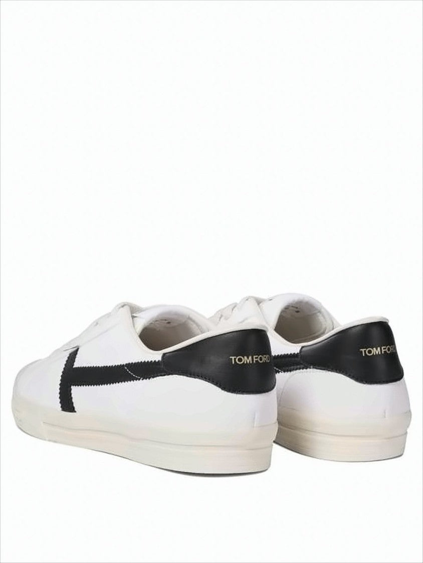 Tom Ford Low-Top White Leather Sneakers With Black Zigzag Stripe