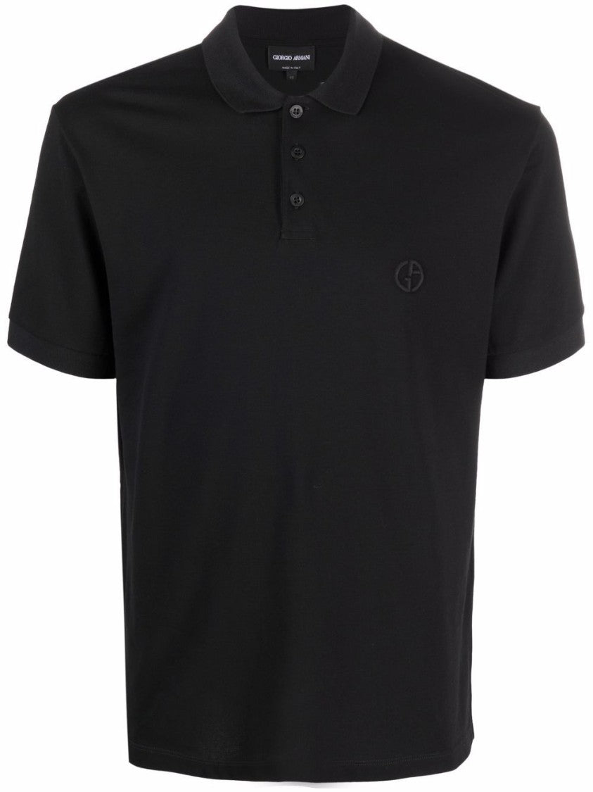 Giorgio Armani Black Cotton-Blend Polo Shirt With Classic Collar