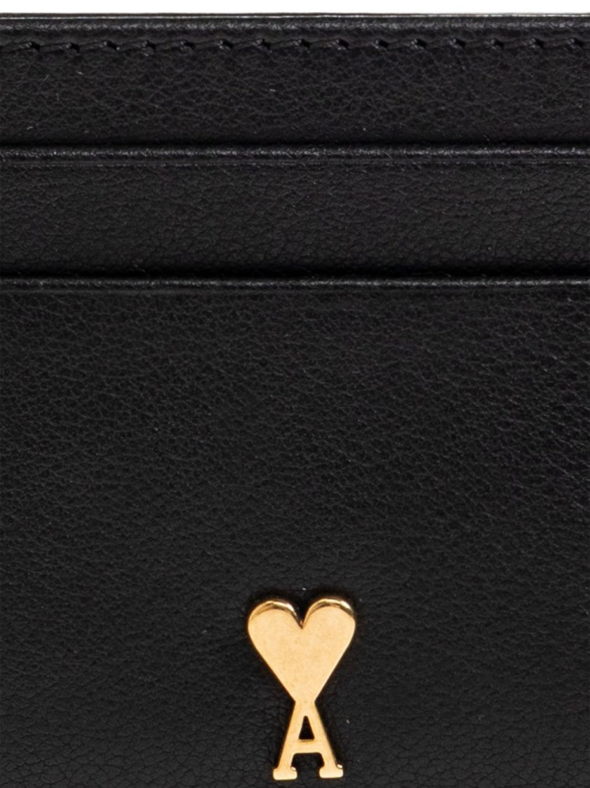 Ami Paris Gold-Tone Heart Emblem Silk-Nylon Cardholder