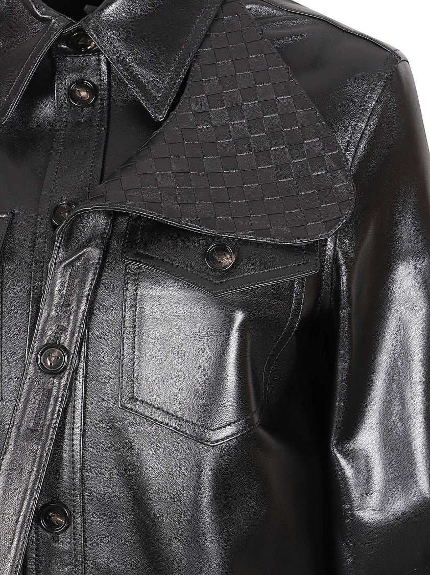 Bottega Veneta Glossy Woven Lambskin Leather Shirt