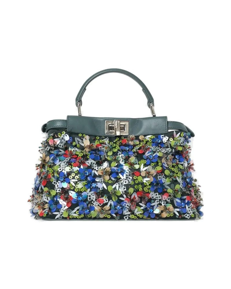 Fendi Peekaboo Mini Rhinestone Embroidery Green