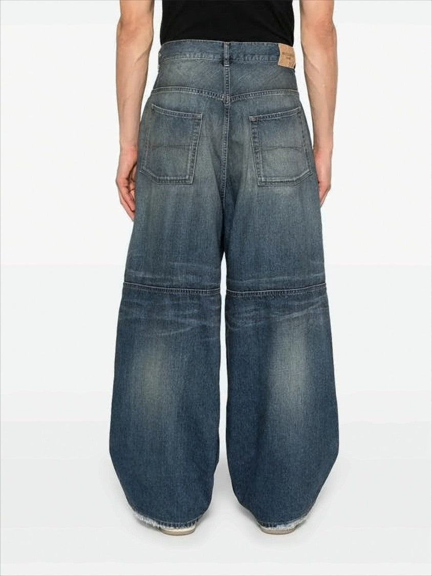 Balenciaga Wide-Leg Distressed Denim Pants With Horizontal Seam Detailing