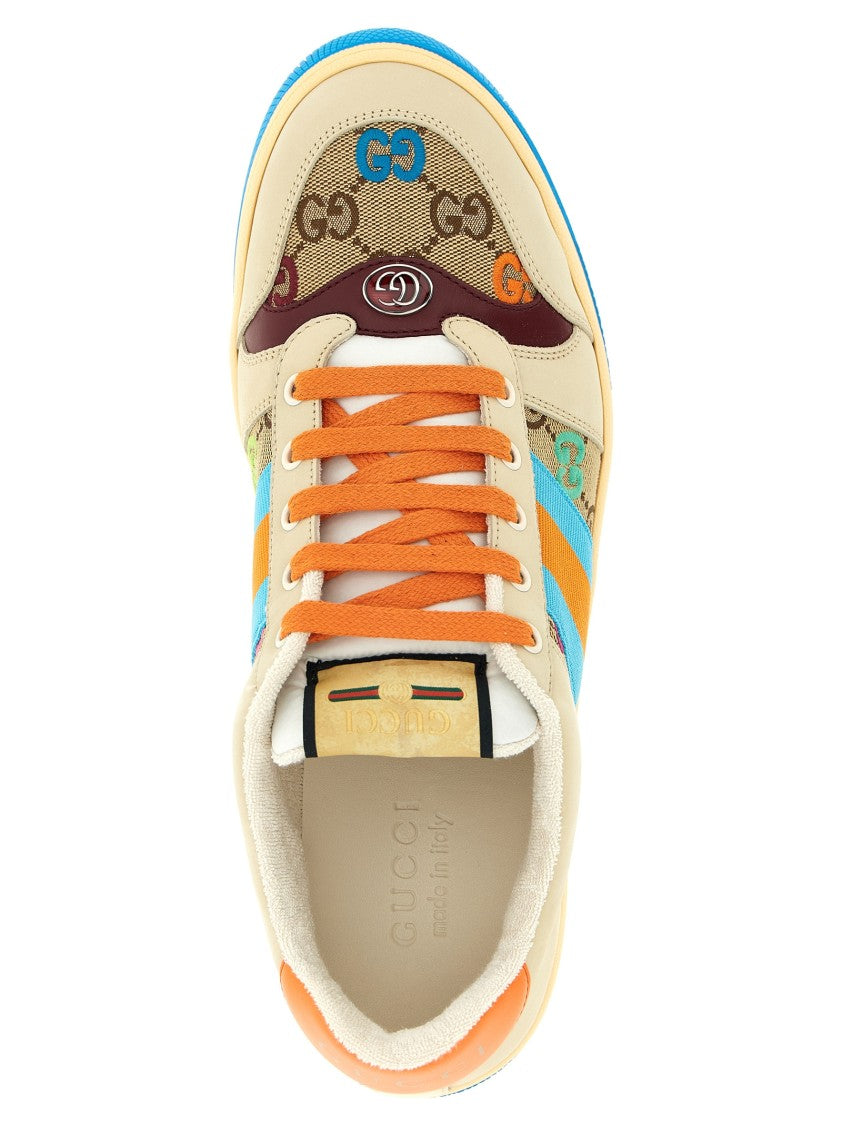 Gucci Leather Sneakers With Multicolor Gg Inserts