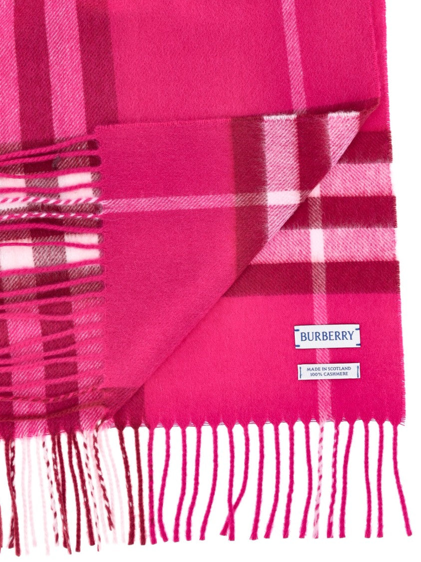 Burberry Brushed Cashmere Check Scarf With Iconic Logo Design
