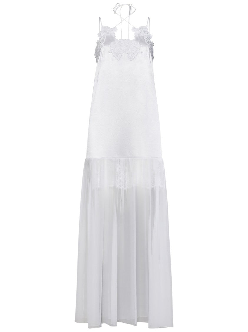 Alberta Ferretti Satin Dress With Lace Overlay