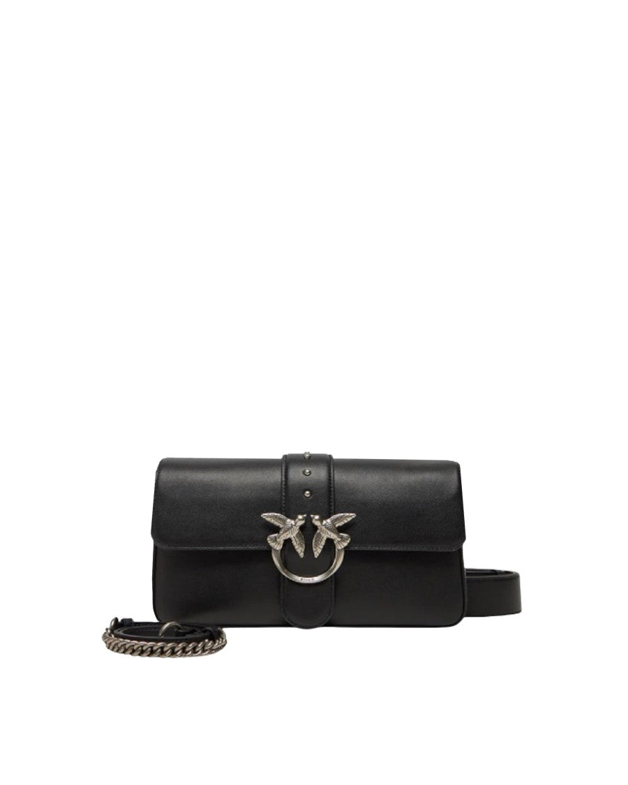 Pinko Black/Old Silver Leather Love Bag Large Shoulder