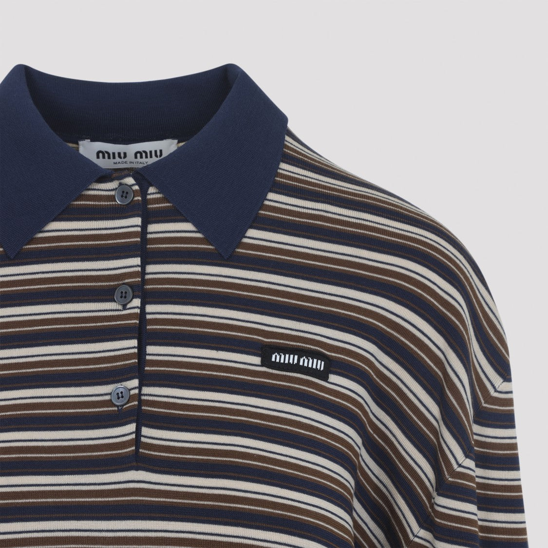 Miu Miu Long-Sleeve Striped Polo Shirt With Dark Collar