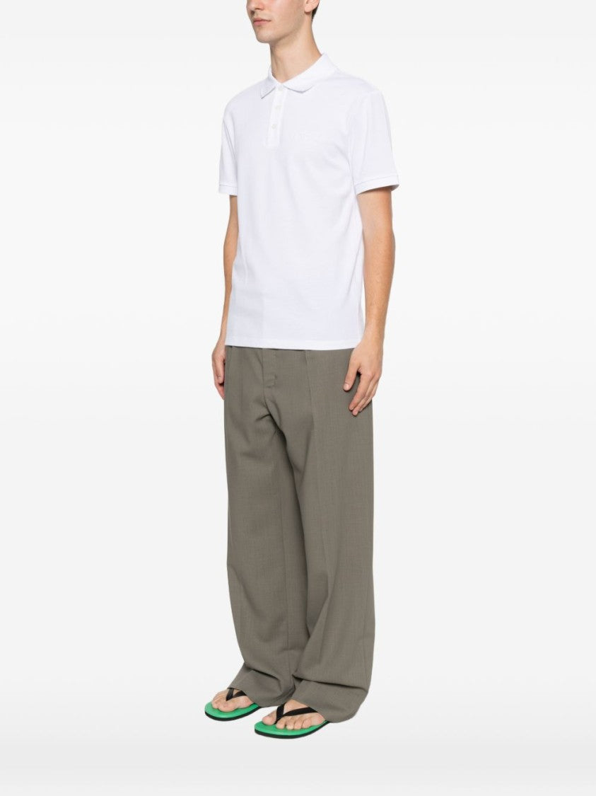 Balmain White Embroidered Piqué Polo Shirt