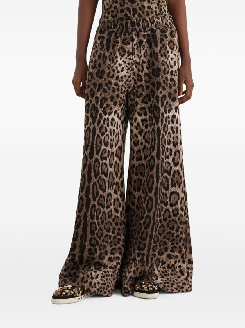 Dolce & Gabbana Multicolor Wide-Leg Leopard Print Pants