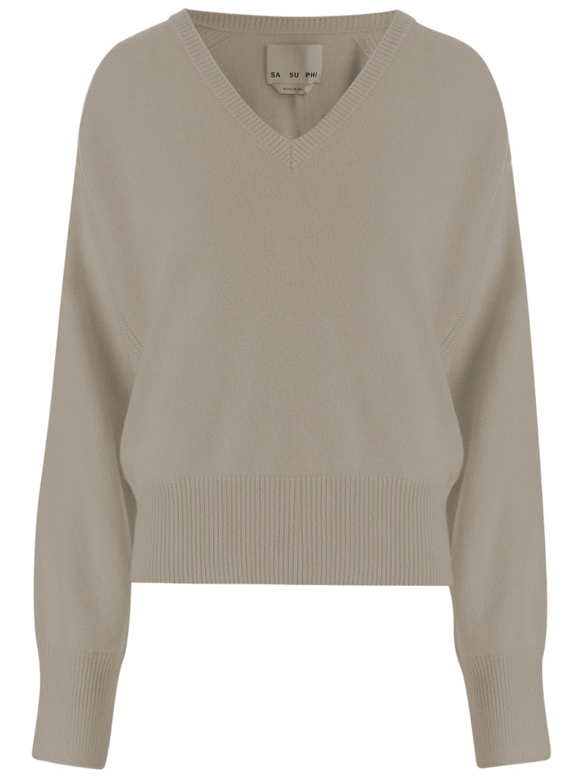 Sa Su Phi Finely Knit Cashmere Sweater With V-Neckline And Ribbed Details